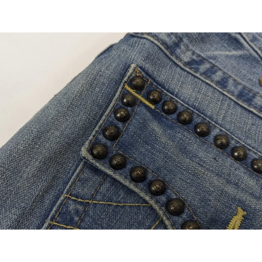True Religion Billy Studded Distressed Bootcut Jeans Blue Mens 32x32 Made in USA